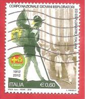 ITALIA REPUBBLICA USATO  - 2012 - 100º Anniversario Corpo Nazionale Giovani Esploratori  Italiani - € 0,60 - S. 3349 - 2011-20: Afgestempeld