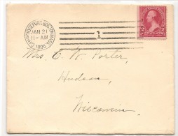 US - 1895 COVER From CAMBRIDGEPORT, BOSTON To WISCONSIN - VF MARGINAL STAMP - Cancel With # 1  - Reception At Back - Briefe U. Dokumente