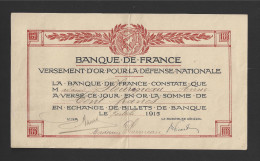 Versement D´Or Pour La Défense National  -  100 Francs OR  -  9/10/1915  -  Madame Pleurmeau - Andere & Zonder Classificatie