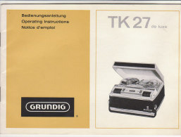 C1414 - LIBRETTO ISTRUZIONI RADIO REGISTRATORE A BOBINE GRUNDIG TK 27 DE LUXE  Anni '60 - Empfänger