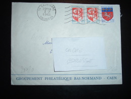 LETTRE TP BLASON ST LO 0,20F + AUCH 0,05F X2 OBL.MEC. VARIETE 3-2-1969 CAEN GARE (14 CALVADOS) - 1941-66 Stemmi E Stendardi