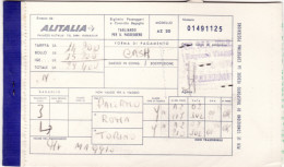 ALITALIA   /   PALERMO-ROMA-TORINO  _ Ticket -  Biglietto Aereo - Carta D´imbarco - Europe