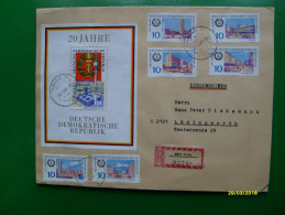 1969 REGISTERED Mail Foglietto 1 Deutsche Mark Berlin Haupstadt + 6 Valoru 20 Jarhe Deutsche Demokratische Republik - Covers & Documents