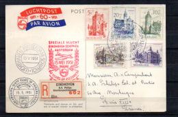 Carte Postale Aérienne 1er Jour, Châteaux Sur Recommandé De Eindhoven – Paris, Cote 375 €,  Castle - Airmail