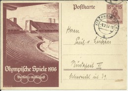 ALEMANIA ENTERO POSTAL OLIMPIADAS DE BERLIN 1936 CIRCULADO MAT KIRCHHEIM - Zomer 1936: Berlijn