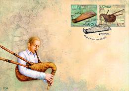 Latvia 2014 Europe CEPT   The National Musical Instruments - ( KOKLE ) Lute , Bagpipes  FDC - 2014