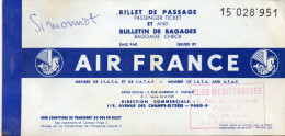 AIR FRANCE/CLUB MEDITERRANEE  Billet De Passage Et Bulletin De Bagages  Passenger Ticket And Baggage Check1959  C - Biglietti