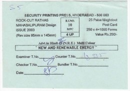 Security Printing Press Packing Slip Of "New And Renewable Energy"  Meghdoot Postcard - Other