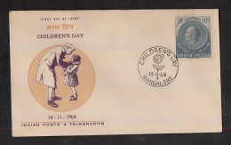 INDIA, 1964, FDC,Childrens Day, Nehru On Coin, Rose Flower, Independence Leader, Children´s Day, B´lore Cancellation - Cartas & Documentos