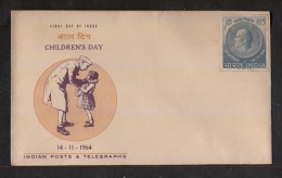 INDIA, 1964, FDC,Childrens Day, Nehru On Coin, Rose Flower, Independence Leader, Children´s Day, Without Cancellation - Brieven En Documenten