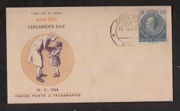 INDIA, 1964, FDC,Childrens Day, Nehru On Coin, Rose Flower, Independence Leader, Children´s Day, Exptl PO  Cancellation - Cartas & Documentos