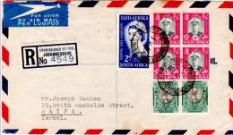 South Africa-Israel 1954  Registered Commercial Cover With 2 Pairs And A Block Of 6 Stamps - Covers & Documents