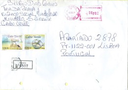 TIMBRES - STAMPS -MARCOPHILIE -LETTRE RECOMMANDÉ PAR AVION POUR PORTUGAL- CAP VERT / CAPE VERDE -PATRIMOINE SUBAQUATIQUE - Cap Vert