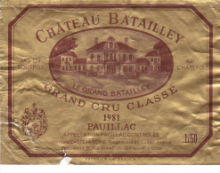 MAGNUM CHATEAU  BATAILLEY 1981 / PAUILLAC - Bordeaux