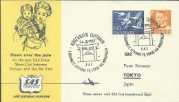 DINAMARCA CC PRIMER VUELO VIA POLO NORTE KOBENHAVN TOKYO AL DORSO MAT LLEGADA - Polar Flights