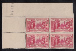 St Pierre Et Miquelon 1937 MNH Sc 167 40c Paris International Exposition UL Corner Block - Unused Stamps