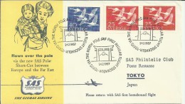 SUECIA CC PRIMER VUELO VIA POLO NORTE STOCKHOLM TOKYO AL DORSO MAT LLEGADA - Polar Flights