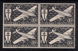 St Pierre Et Miquelon 1942 MNH Sc C4 Block Of 4 10fr Airplane, Black - Nuovi