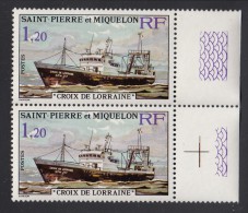 St Pierre Et Miquelon 1976 MNH Scott #451 1.20fr Croix De Lorraine - Ships Margin Pair - Ungebraucht