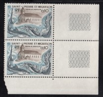 St Pierre Et Miquelon 1975 MNH Sc 437 Margin Pair 10c Church Of Miquelon, Fish - Unused Stamps