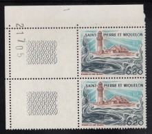 St Pierre Et Miquelon 1976 MNH Sc 445 Margin Pair 20c Cap Blanc Lighthouse, Whale, Squid - Unused Stamps