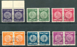 Israel - 1950, Michel/Philex No. : 42-50, 3rd Coinage, - USED - TETE BECHE PAIRS - Full Tab - Used Stamps (with Tabs)