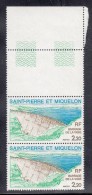 St Pierre Et Miquelon 1976 MNH Scott #450 Margin Pair 2.20fr Vigie Dam - Gum Bend Lower Stamp - Neufs