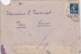 SEMEUSE - 1915 - ENVELOPPE CENSUREE Avec YVERT N° 140 AVEC INTERPANNEAU De LE BOUSCAT Pour BERN (SUISSE) - 1906-38 Sower - Cameo