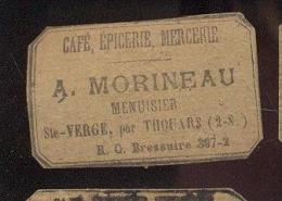 Carton 8  -   A. Morineau  Café Epicerie Mercerie Menuisier  à Sainte Serge  (79) - Bons & Nécessité