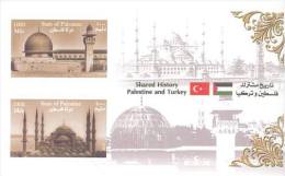 PALESTINE PALESTINIAN AUTHORITY 2013 2014 TURKEY JOINT ISSUE SHARED HISTORY AQSA MOSQUE SULTAN AHMAD FLAGS - Gemeinschaftsausgaben