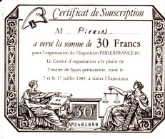 Certificat De Souscription Pour L´Exposition PHILEXFRANCE 1989 - Autres & Non Classés