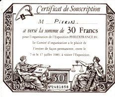 Certificat De Souscription Pour L´Exposition PHILEXFRANCE 1989 - Altri & Non Classificati