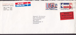 United States LUMINAIRE Scandinavian Lighting Airmail & EXPRESS Special Delivery Labels 1974 Cover To Denmark (2 Scans) - Expres & Aangetekend