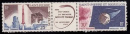 St Pierre Et Miquelon 1966 MNH Sc C31a Pair With Centre Label French Satellite A-1 - Nuevos