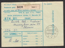 C01709 - Czech Rep. (1994) 674 01 Trebic 1 / 336 01 Blovice (postal Parcel Dispatch Note) - Cartas & Documentos