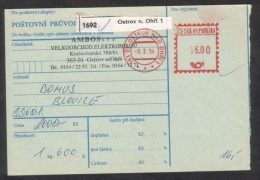 C01720 - Czech Rep. (1994) 363 01 Ostrov Nad Ohri 1 / 336 01 Blovice (postal Parcel Dispatch Note) - Briefe U. Dokumente