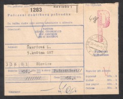 C01746 - Czechoslovakia (1990) 736 01 Havirov 1 / 336 01 Blovice (postal Parcel Dispatch Note) - Covers & Documents