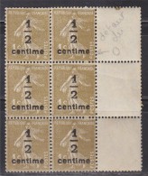 = Bloc 6 Timbres Neufs Le O De Postes Sur Timbres De Droite Est Pas Fermé 279A Semeuse Fond Plein Surchargé 1/2 Centime - Nuovi