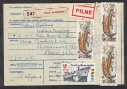 C01771 - Czechoslovakia (1991) 544 02 Dvur Kralove N. L. 3 / 332 05 Chvalenice - WWF Stamp (postal Parcel Dispatch Note) - Brieven En Documenten