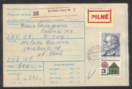 C01781 - Czechoslovakia (1991) 360 18 Karlovy Vary 18 / 332 05 Chvalenice (postal Parcel Dispatch Note) - Brieven En Documenten
