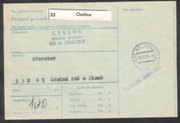 C01790 - Czech Rep. (1993) 533 61 Choltice / 332 05 Chvalenice (postal Parcel Dispatch Note) - Lettres & Documents