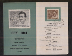 INDIA, 1967, FOLDER WITH STAMP, BROCHURE, Nandalal Bose., Modern Art Paintings, Painter, Bhopal  Cancelled - Brieven En Documenten