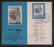 INDIA, 1967, FCLDER WITH STAMP, 4th Anniversary As An Indian State, Nagaland, Nehru Leading Tribesmen, Costume, Culture - Briefe U. Dokumente