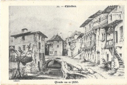 Chateldon - Grande Rue En 1830 - Reproduction De Gravure - Carte Sur Papier Canson, Non Circulée - Chateldon