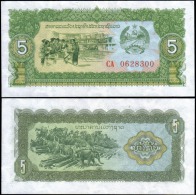 Laos 5 Kip Elephant Animal Banknotes Uncirculated UNC - Sonstige & Ohne Zuordnung