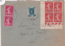 1937 - ENVELOPPE De SEGRIE (SARTHE) Avec BLOC De 4 SEMEUSE - 1906-38 Säerin, Untergrund Glatt