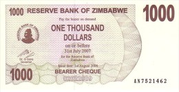 ZIMBABWE   1 000  Dollars  Emission Du 01-08-2006  Bearer Cheque   Pick 44    ***** BILLET  NEUF ***** - Zimbabwe