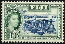FIJI ISLANDS BRITISH PICTORIAL TRAIN QEII HEAD 1/6 P GREEN MLH 1953 SG290.READ DESCRIPTION!! - Fiji (...-1970)