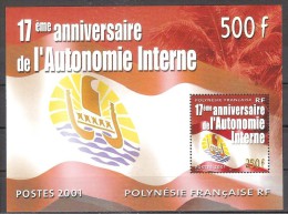 **2001 POLINESIA FRANCESE 17° ANN. AUTONOMIA SHEET MNH - Nuovi