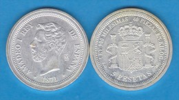 AMADEO I  5  PESETAS  1.871 PLATA   SC/UNC     Réplica       T-DL-10.861 - Ensayos & Reacuñaciones